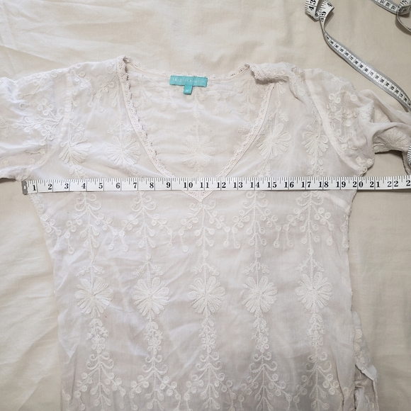 Melissa Odabash Embroidered White Long Sleeve V-Neck Sheath Dress Medium - Picture 9 of 10